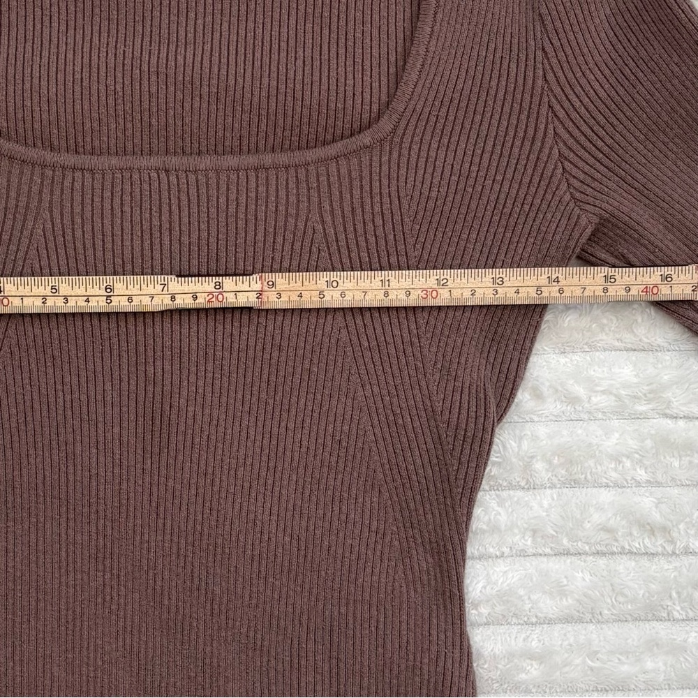 ABERCROMBIE & FITCH Ribbed Square Neck Bodysuit Mocha Brown Long Sleeve Large - Picture 8 of 10